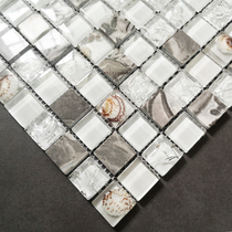 White crystal shell gray stone mosaic background wall tile bathroom swimming pool blue fish pond bar