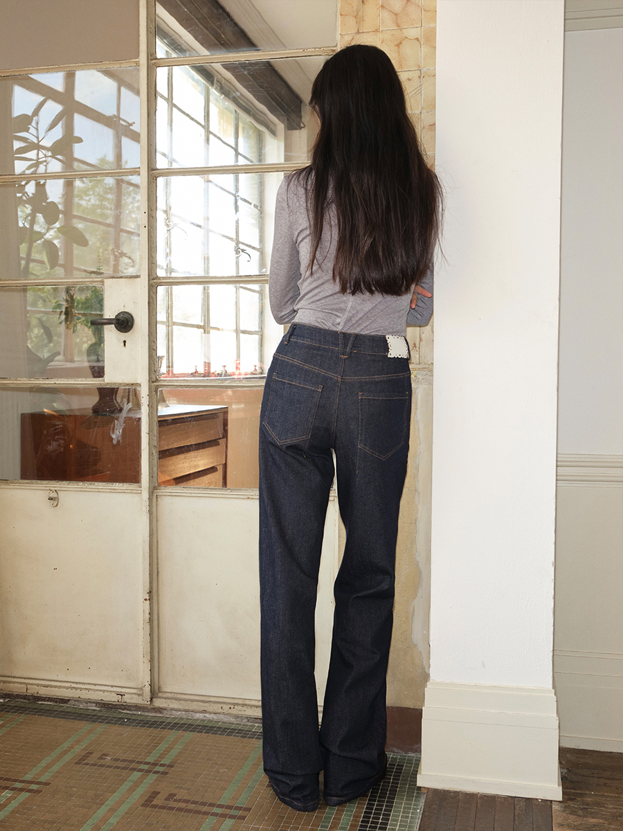 TDDP 三重丹宁 重磅酵洗不掉色窄版原牛色直筒牛仔长裤女早秋宽松