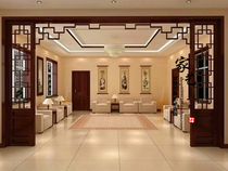 Dongyang wood carving floor covering moon cave door flower lattice Chinese style decoration Xuanguan partition TV background wall imitation antique doors and windows