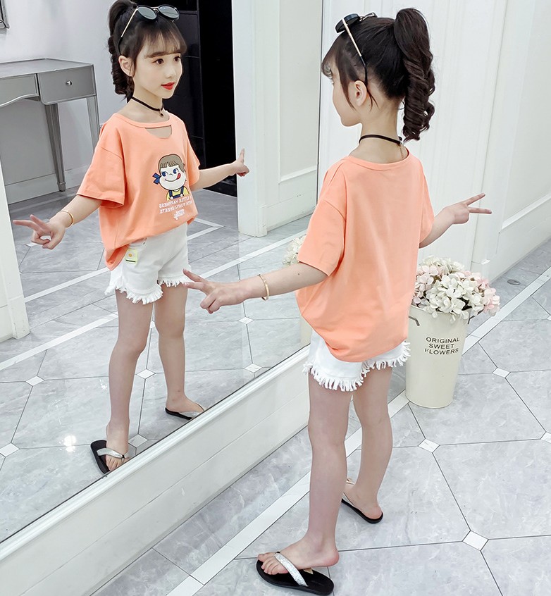 Cô gái ngắn tay T-shirt 5 cô gái quần áo mùa hè 6 môn thể thao áo khoác 7 lỏng máu cơ 8 nửa tay áo túi 桖 10 bông t 裇 12 tuổi