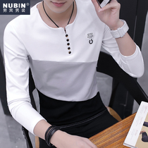 Mens long-sleeved T-shirt V-neck spring and autumn trend Korean version of the top sweater clothes autumn clothes wear autumn mens base shirt