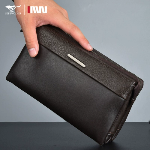 Septwolves, длинная кожаная сумка с петлей на руку с молнией, маленькая сумка клатч, воловья кожа, коллекция 2023, из натуральной кожи