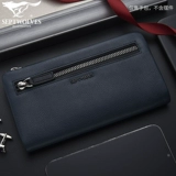 Septwolves, кожаный длинный бумажник с молнией, мужская маленькая сумка клатч, универсальный кошелек, воловья кожа, бизнес-версия