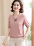 Шелковая летняя одежда для матери, небольшая футболка, трикотажный топ, короткий рукав, в западном стиле, для среднего возраста