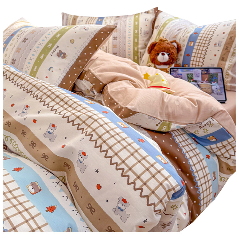 Cartoon Four-Piece Bedding Set, Pure Cotton, 2026 New Style, Duvet Cover, Fitted Sheet, Student Dormitory Bed Sheet Three-Piece Set 4