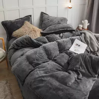 Coral velvet four-piece Winter flannel double-sided plush Crystal velvet quilt cover dormitory milk velvet three-piece bed set