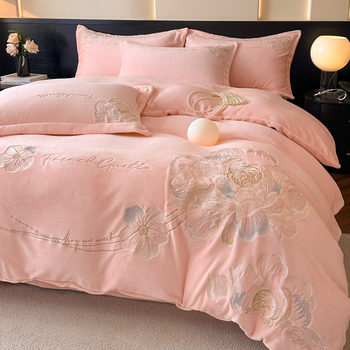 Light Luxury Milk Velvet Four-Piece Bedding Set for Winter 2025, New Thickened Warm Double-Sided Velvet Duvet Cover, Coral Velvet Bed Sheet