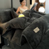 Winter Milk Velvet Quilt, Winter Quilt, Thickened Warm Coral Fleece Bedding, Cotton Batting, Complete Set