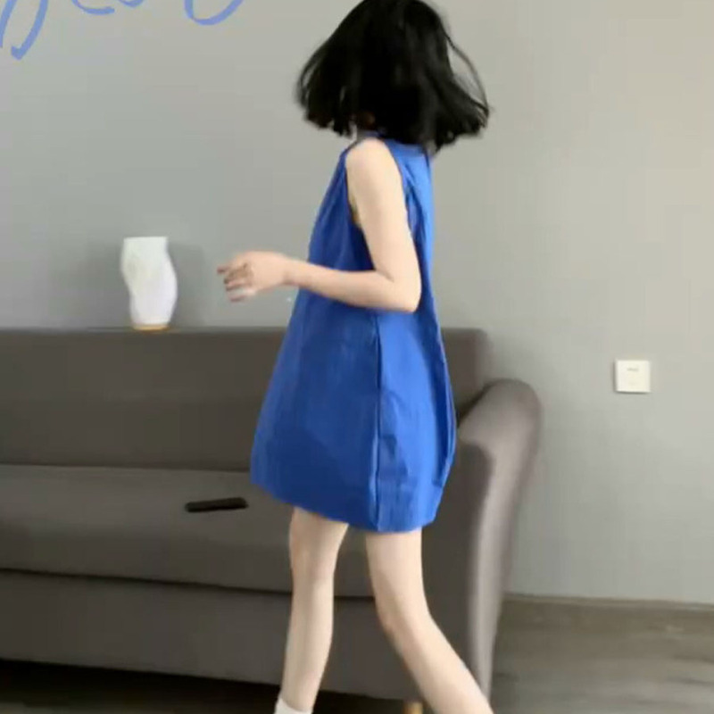 2026 Summer Korean Style Fashionable Petite Versatile Slimming Round Neck Sleeveless Klein Blue Tank Dress for Women 2026 Summer Korean Style Fashionable Petite Versatile Slimming Round Neck Sleeveless Klein Blue Tank Dress for Women