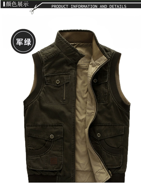 Xe jeep vest nam mùa xuân và mùa thu giản dị ngoài trời vest nam hai mặt cotton vest vest vest - Áo vest cotton