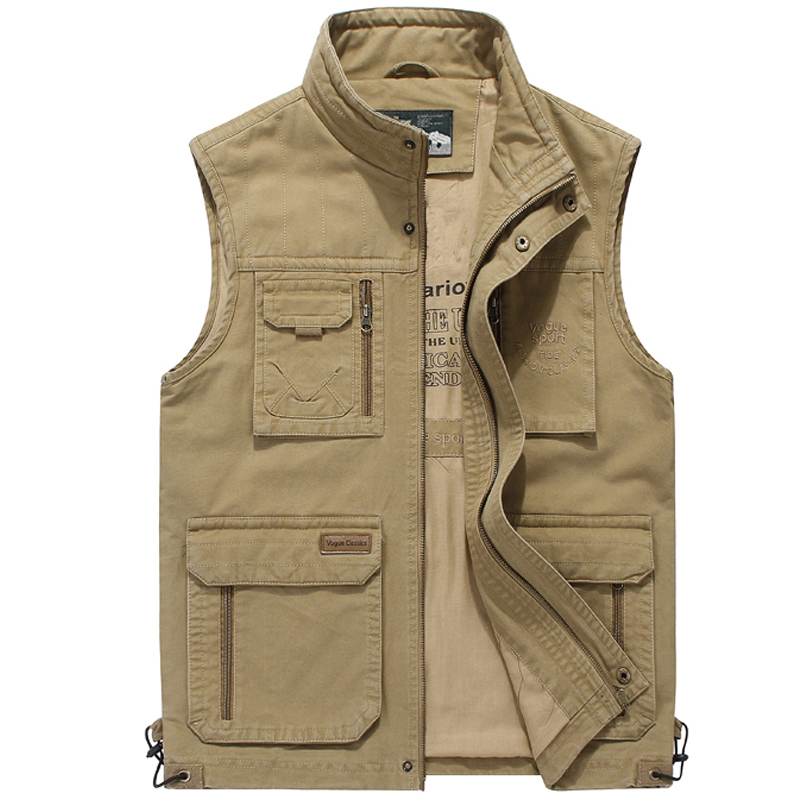 Multi-Pocket Vest for Men, Spring and Autumn, Pure Cotton, Casual, Middle-Aged and Elderly Men's Vest, Loose-Fitting Sleeveless Jacket, Fishing Vest