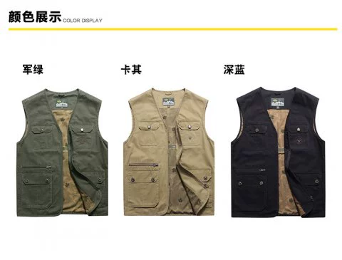 Bố mặc vest nam giản dị mùa hè nhiều túi cotton trung niên nam vest vest ngoài trời vest vai mỏng - Áo vest cotton