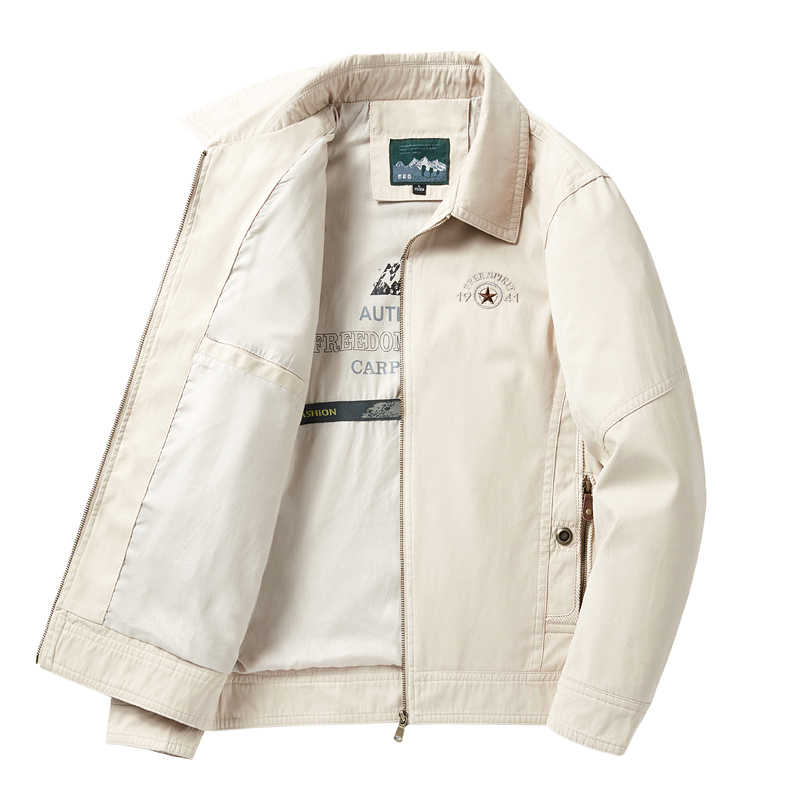 Middle-Aged Men's Spring and Autumn Jacket with a Turn-Down Collar, Casual Loose-Fitting Cotton Coat for Elderly Men, Thin Top