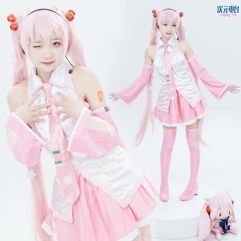The initial pink cos suit vocaloid initial cherry blossom miku pink cosplay suit V home cos wig