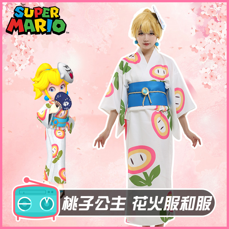 cosplayfm malio princess peach princess floral fire bathing suit japan kimono cos