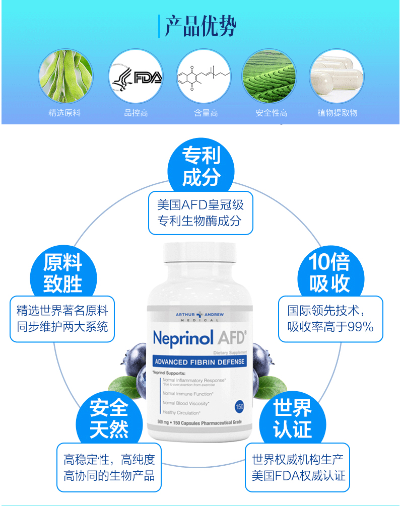 Enzyme phân cực Neprinol AFD Hoa Kỳ 150 nguyên bản nhồi máu não tim mạch sản phẩm chăm sóc sức khỏe trung niên coenzyme q10 - Thức ăn bổ sung dinh dưỡng tảo xoắn spirulina