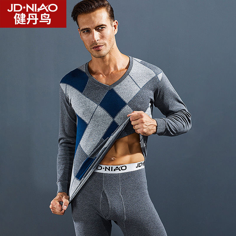 Jian Dan bird autumn clothes autumn trousers men's V collar cotton cotton sweater youth thin thermal underwear set Winter underwear