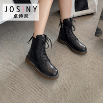 Zhuo Shini Martin boots female 2020 autumn and winter New 166016274 plus velvet heeled Middle heel small daisy short boots