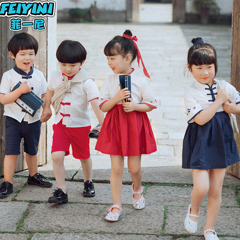 Kindergarten Garden Clothing Summer Clothing Chinese Style Chinese Style Chinese School Elementary School Student School Uniform Suit Class Class 61 Children acting out of service