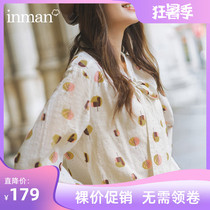 Inman French sweet lantern sleeve top Womens summer thin loose bow white long-sleeved shirt Womens shirt