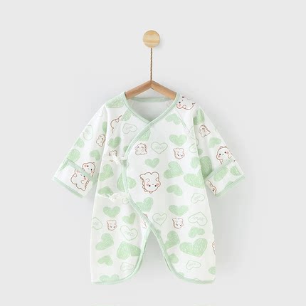 人之初0-3个月婴儿纯棉护肚秋衣连体衣宝宝月子服连体衣包臀