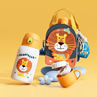 杯具熊儿童保温杯便携学饮杯男孩女孩水壶水杯动物派对高颜值杯子