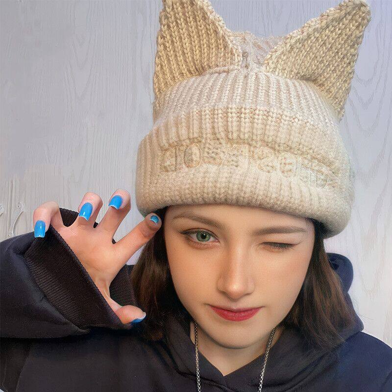 Ghosfloe冬季百搭保暖加厚防寒护耳冷帽休闲狐狸耳可爱帽子