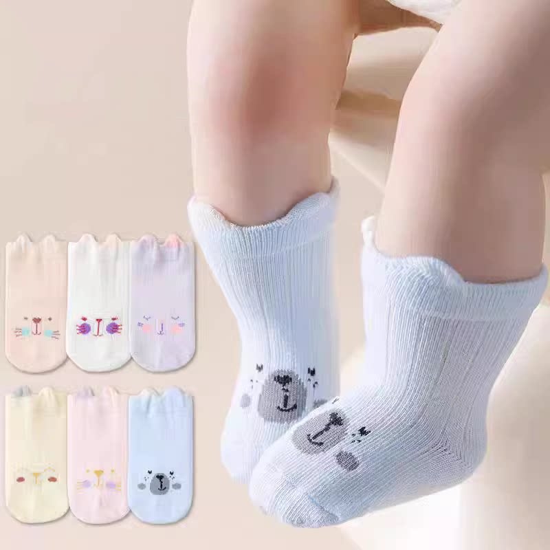 彩虹房子婴儿袜子春秋薄款中筒棉袜0-3岁男女宝卡通棉袜