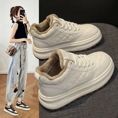 冬季加绒女鞋百搭厚底高帮保暖加厚软底棉鞋女外穿超软运动板鞋女