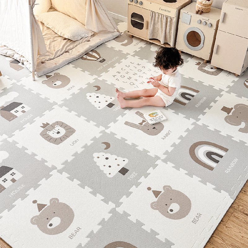 贝易IXPE拼接爬爬地垫婴儿童加厚家用无甲醛早教防摔PU覆膜爬行垫