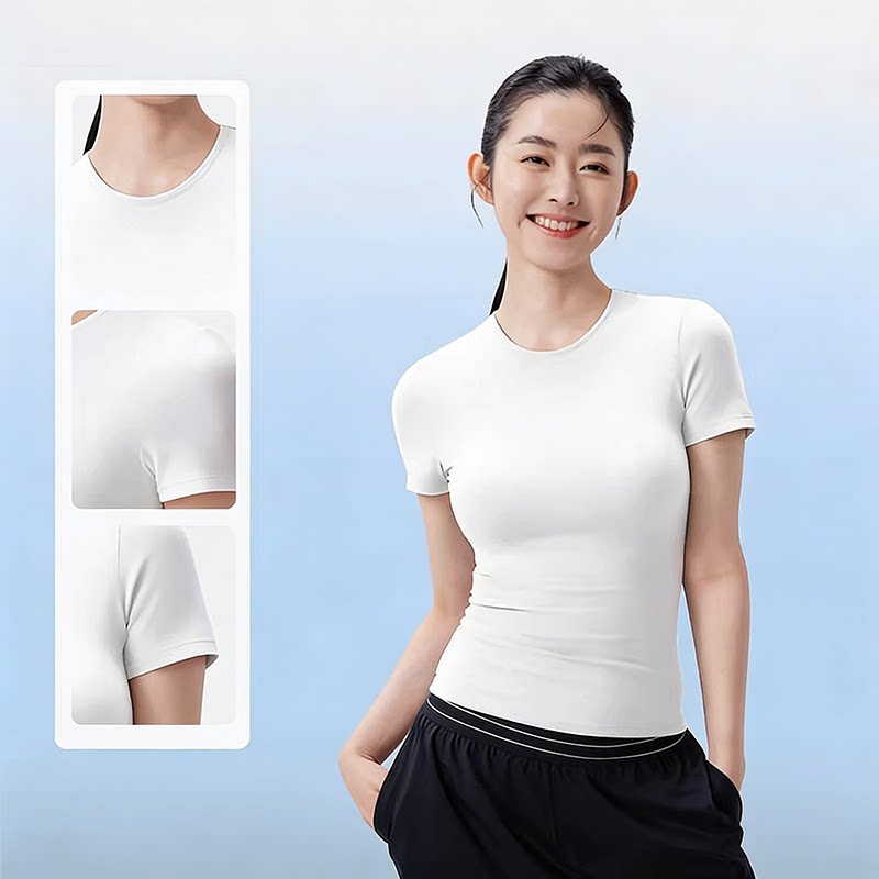 【超值特惠】小野和子夏款修身t恤女短袖夏正肩打底衣显瘦TK