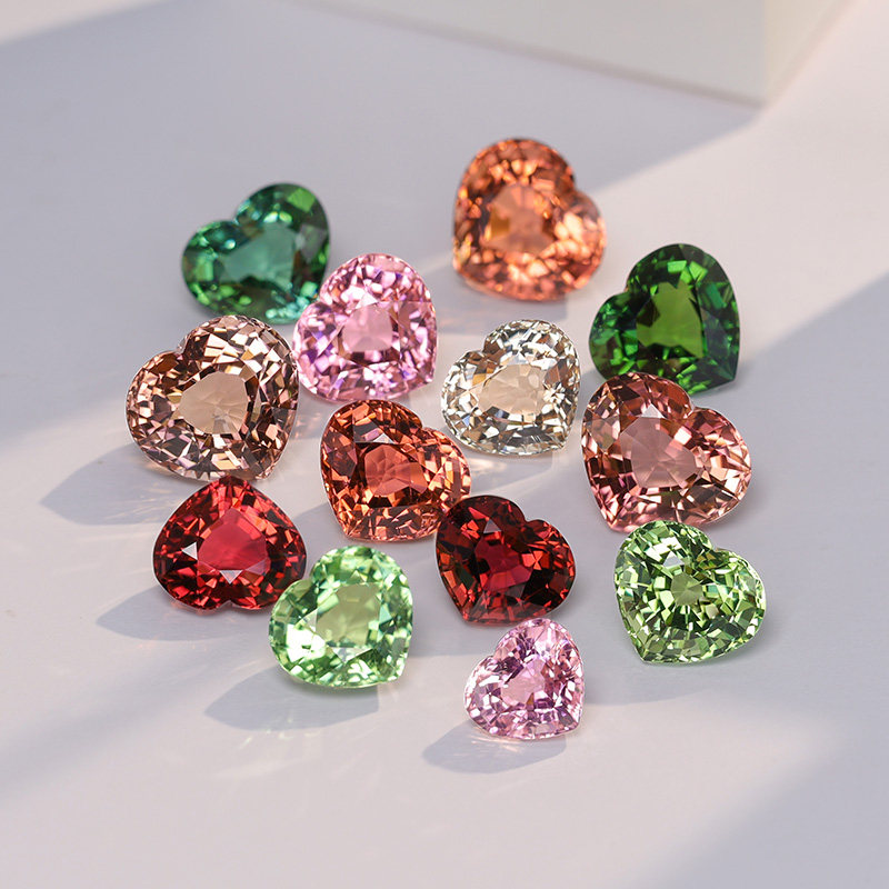 Golden Tao Natural Color Gemstone Bejeweled Bare Stone Heart-shaped Fresh color series Jewelry 18K Custom inlaid ring pendant BX12