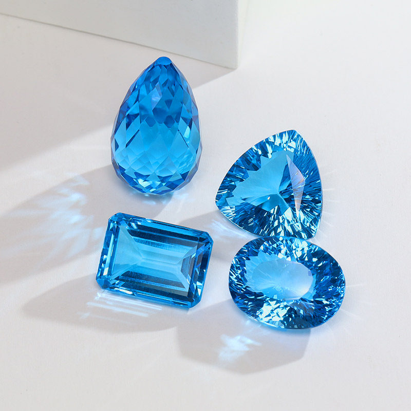 Natural Jewelry Swiss Blue Topaz Oval Square 48 One Carat Custom 18K Gold Pendant Ring TPS01