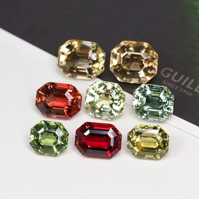 Natural color treasure tourmaline Asscher 500 one carat bare stone 18K candy color retro niche ring pendant BX09
