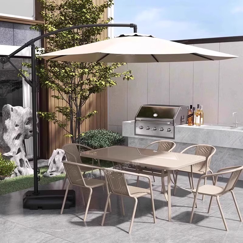 Outdoor Leisure Table and Chair Combination Set Courtyard Open-Air Outdoor with Parasol Waterproof Sun Protection Garden Outer Combination