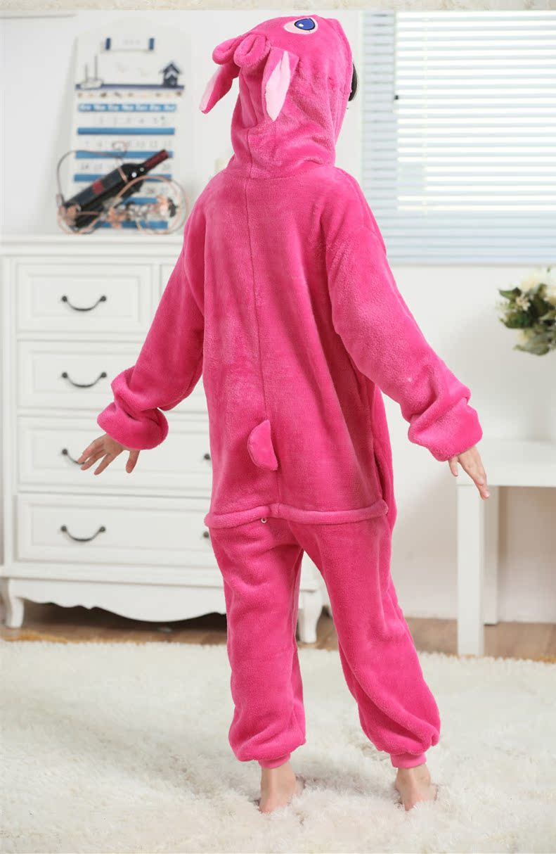 Cha mẹ-con flannel phim hoạt hình bột màu xanh Stitch đồ ngủ Siamese trai và gái dài tay dày dịch vụ nhà bộ đồ ngủ nhân vật hoạt hình