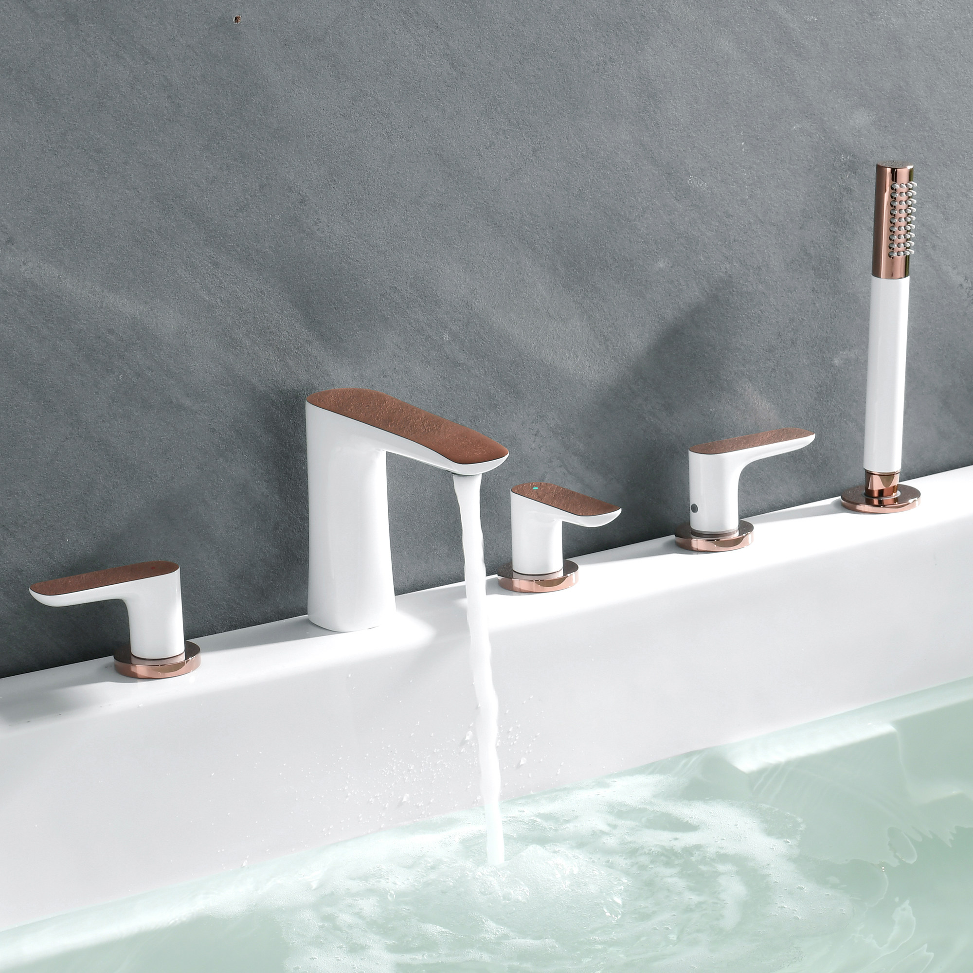 German fine work light and luxurious white rose gold five sets of all-copper bath two-piece hot and cold black gold tap