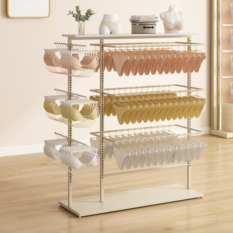 Cream-Colored Underwear Island Display Rack, Lingerie Store Bra Display Stand, Double-Sided Men's Shorts Display Rack, Socks Shelf