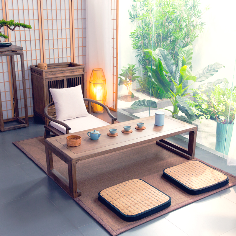 Le Pu old elm tatami tea table solid wood bay window table Kang table Elm tea table long tea table Japanese small low table