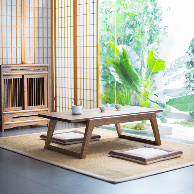 Old elm tatami tea table Chinese Japanese Kang table solid wood low table simple and room balcony table bay window small coffee table