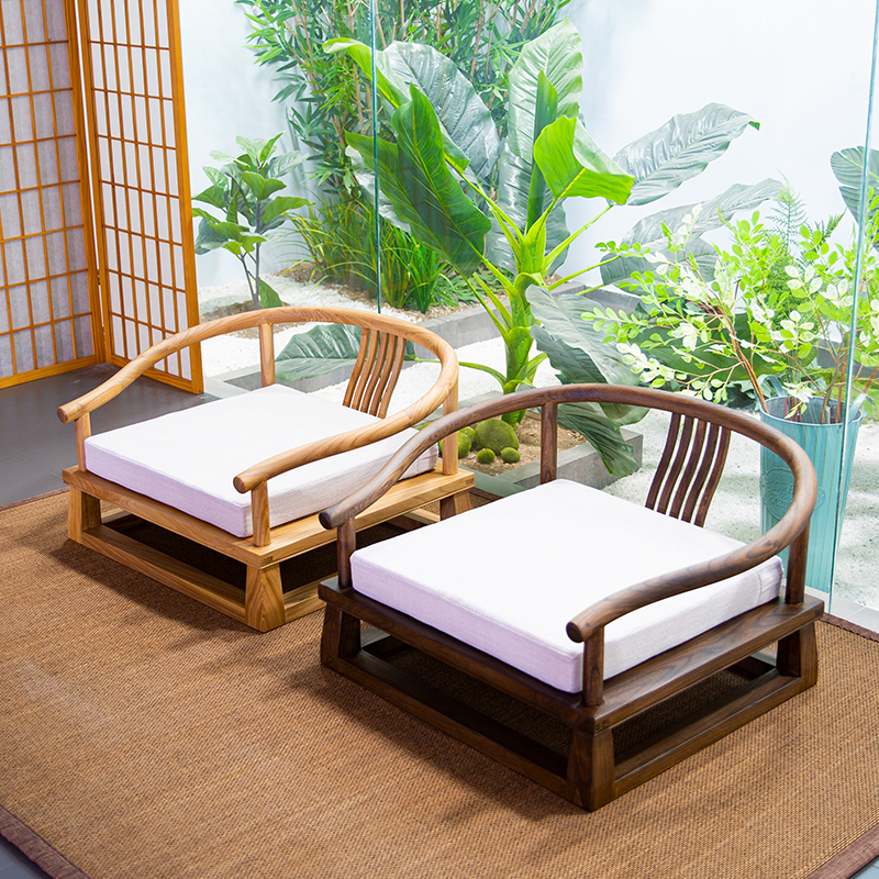 Lepu old elm tatami back chair old elm legless chair Chinese style low circle chair Zen platform solid wood chair