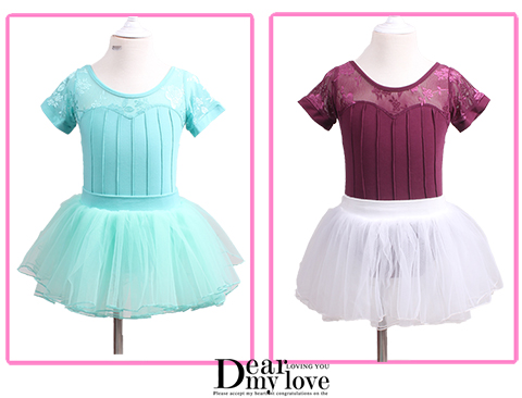 Trang phục khiêu vũ mới cho trẻ em váy ren mở quần áo tập thể dục trẻ em ngắn tay trình diễn mảnh đặt cô gái mùa hè trang phục biểu diễn cho bé trai