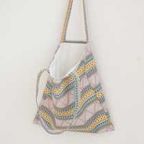 Triangle Ethnic Wind Original Retro Art Printed Single Shoulder Bag Female Geometric Pattern Canvas Bag Travel Bag