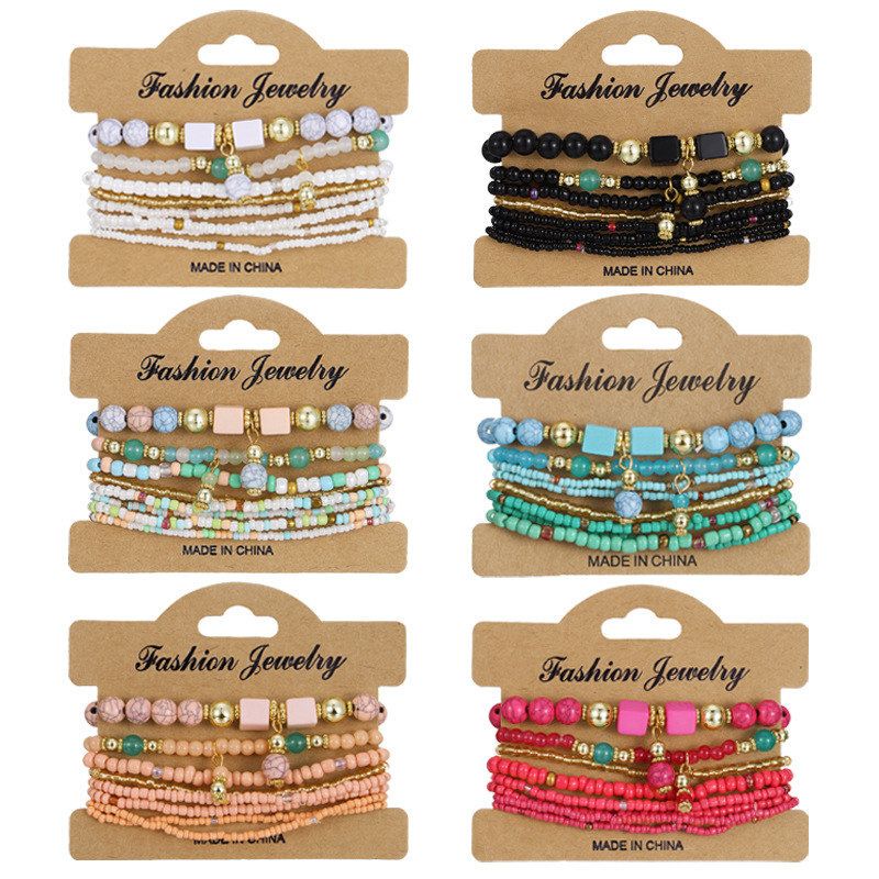 European and American Hot-Selling Bohemian Style Tassel Colorful Seed Bead Bracelet 8-Piece Set Seaside Beach Conch Geometric Bracelet