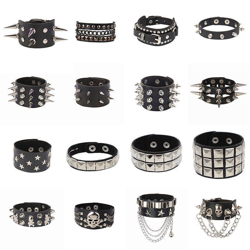 Fashion Punk Gothic Skull Studded Dark Retro Couple Leather Pu Bracelet Couple Bracelet Bangle Fashion Punk Gothic Skull Studded Dark Retro Couple Leather Pu Bracelet Couple Bracelet Bangle