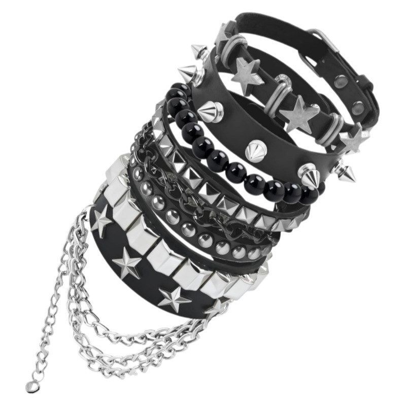 European and American Cross-Border Punk Style Gothic Multi-Layered Spiked Rivet Leather Bracelet Five-Piece Set Bracelet Jewelry Wholesale European and American Cross-Border Punk Style Gothic Multi-Layered Spiked Rivet Leather Bracelet Five-Piece Set Bracelet Jewelry Wholesale