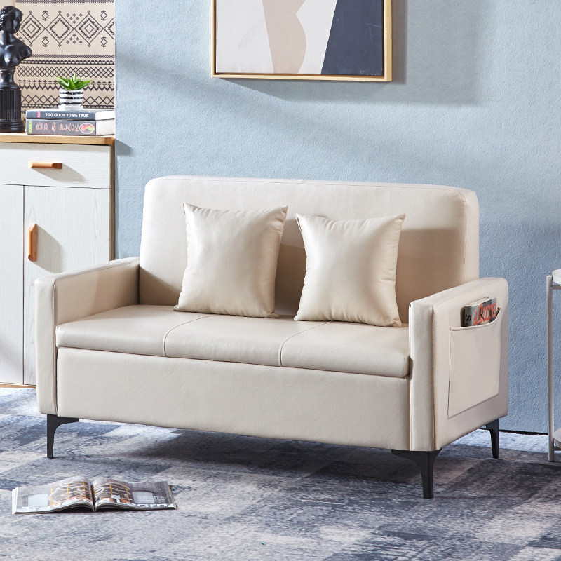 Nordic simple solid wood fabric clothing store double rental room small sofa small apartment living room storage sofa stool