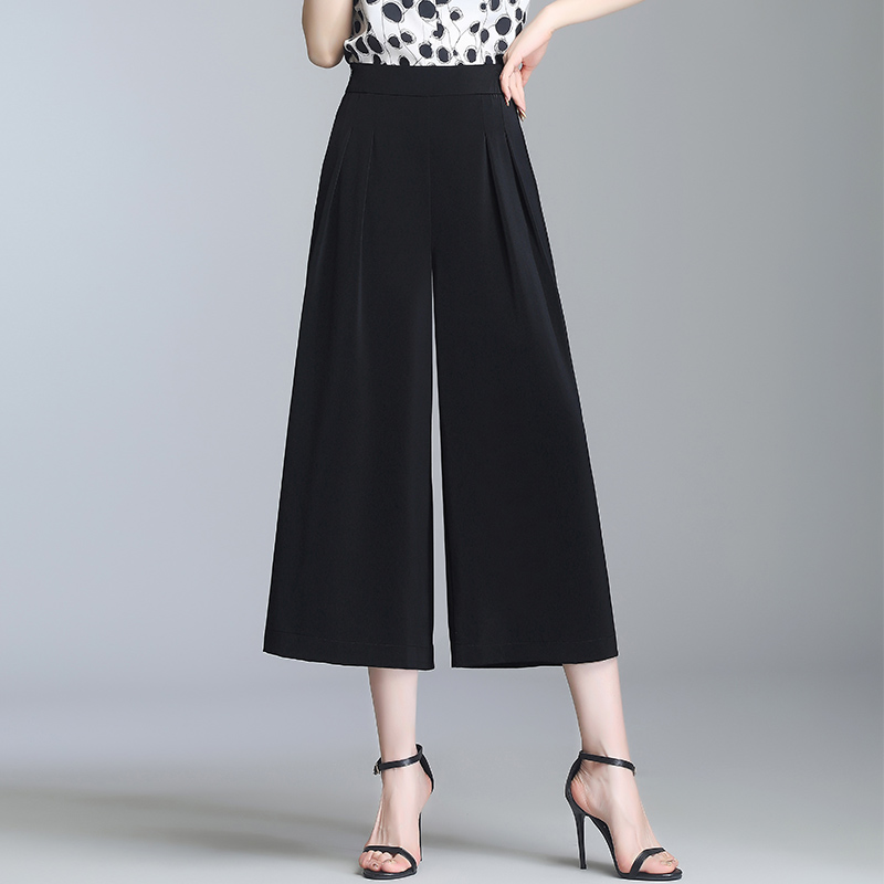 BlackIce silk Wide leg pants summer female Thin Cropped Trousers 2021 summer trousers easy Show thin acetic acid Silky Satin Women's trousers