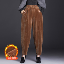 Light Core Suede Pants Woman Autumn Winter Strips Suede Radish Pants Plus Suede Thickened Light Cage Pants 2021 New Gold Velvet Kharen Pants