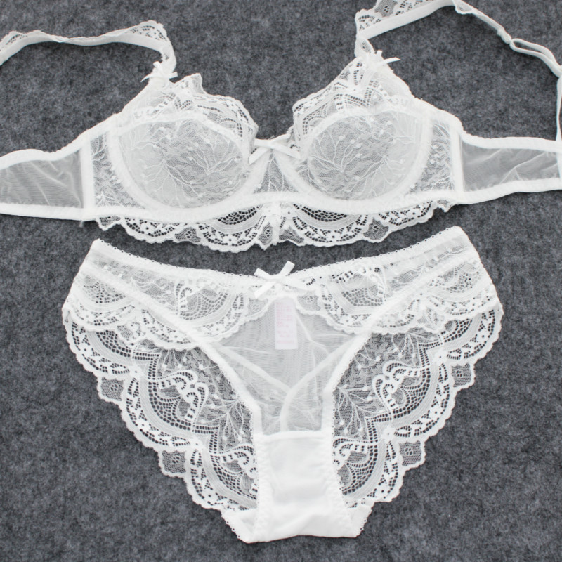 Sexy Ultra-Thin Transparent White Lingerie Set, Plus Size, Side Breast Support, Push-Up Bra, No Padding, See-Through, Makes Large Breasts Appear Smaller